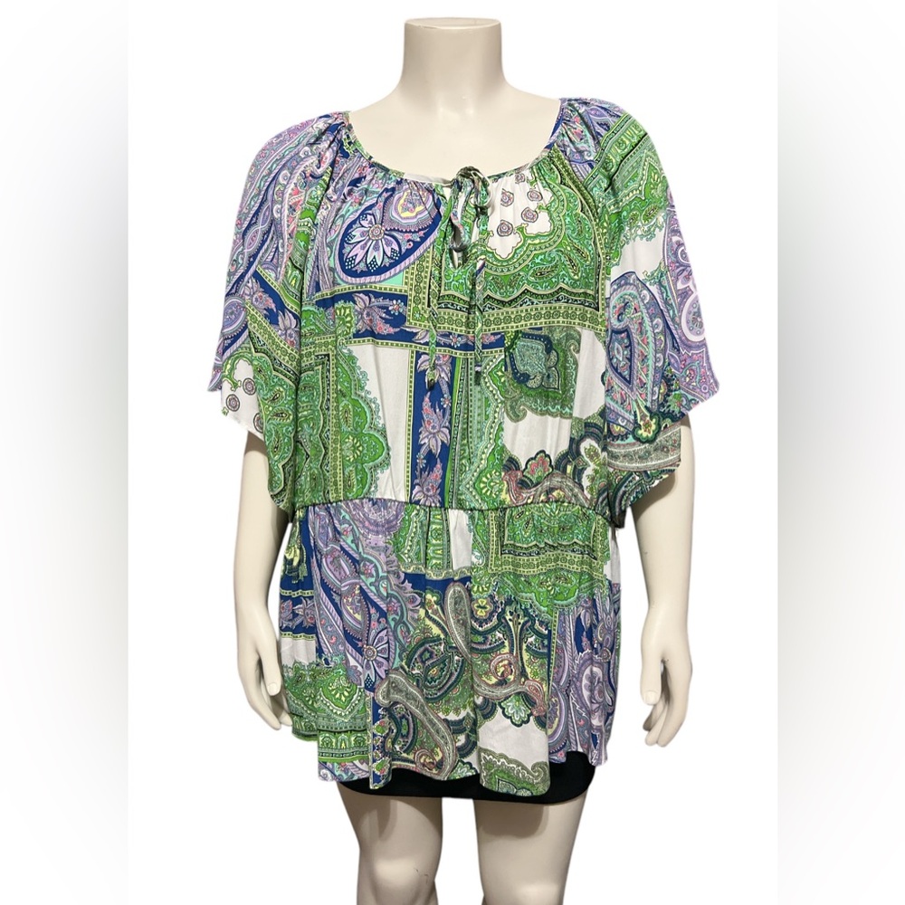 NWT Karen Kane Ruffle Hem Peasant Top Breezy Sleeves Boho-inspred - Picture 3 of 12